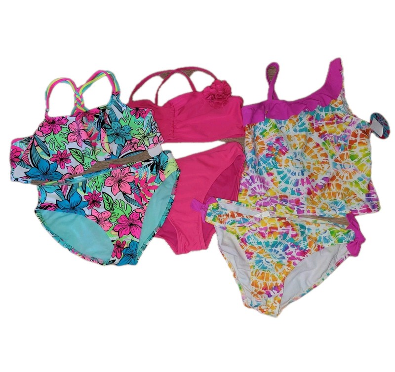 🌞 NEW Girl's XL Swim Suit Lot Floral 16 Tie Dye Tankini NWT Bikini Pink Pom