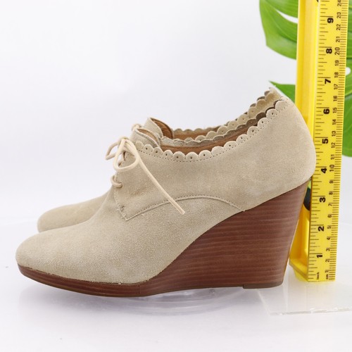Jack Rogers Women's Olivia Boot Size 10 Wedge Heel LaceUp Cream Tan Suede Bootie - Picture 7 of 12