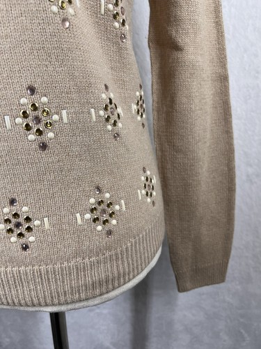 🆕 NEW Women's TALBOTS Sweater Beige Rhinestones Size XS New w/ Tags VERY CHIC! - Picture 7 of 10