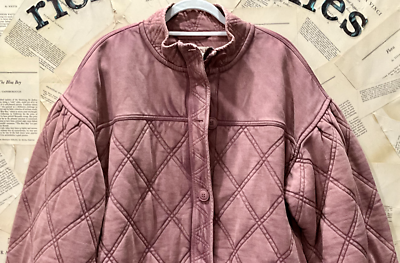 Free People Juno Jacket Quilted Oversized Bomber Button Zipper