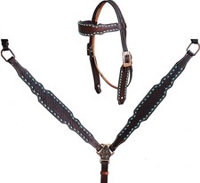 Leather Western Tack Set With Headstall ,Breast Collar and Reins.