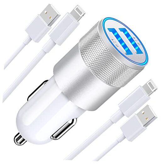 【MFi Certified】iPhone Fast Car Charger,  4.8A Dual USB Power Car Charger White