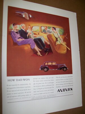 1934 Auburn Sedan large-mag color car ad -Indiana- interior detail ...