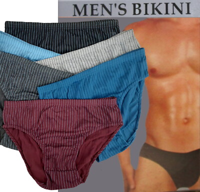 6 PK MEN'S BIKINI BRIEFS LOW RISE COTTON STRIPED COLORS UNDERWEAR S - M - L - XL