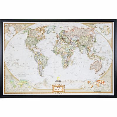 Craig Frames, Executive World Push Pin Travel Map with Pins - 24 x 36
