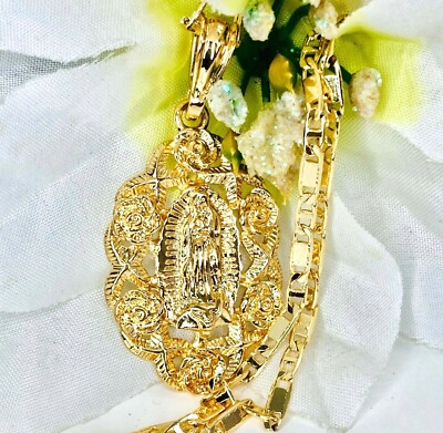 14K Gold Plated Our Lady Of Guadalupe Oval Shape Pendant Necklace Gold ...
