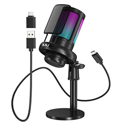 NJSJ USB Mikrofon für PC, RGB Gaming Mikrofon mit Stummschalttaste, Kondensator