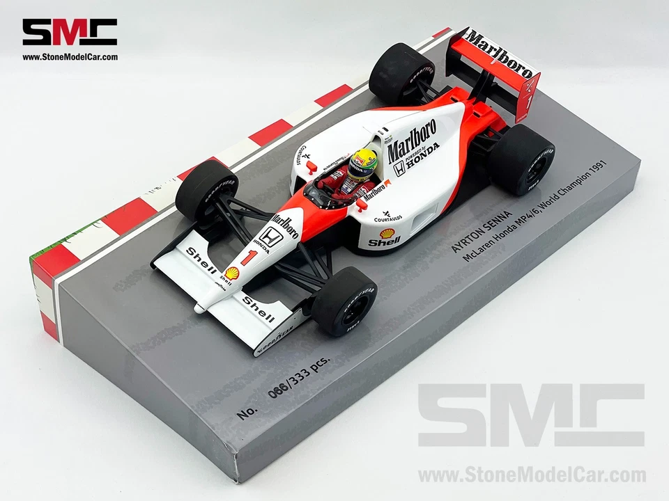 Mclaren MP4/6 Ayrton Senna 1991 F1 World Champion 1:18 MINICHAMPS Box with Decal - Image 4 of 4