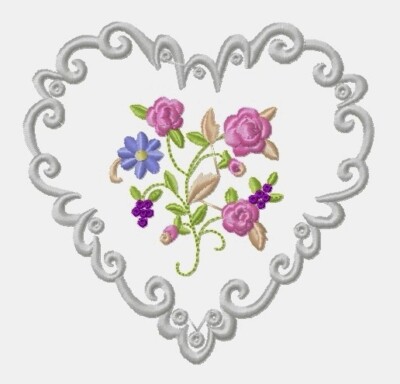 MASCHINENSTICKEREI DESIGNS USB - ERBSTÜCK ROSE KOLLEKTION 4X4 5X7 BLUMENHERZ