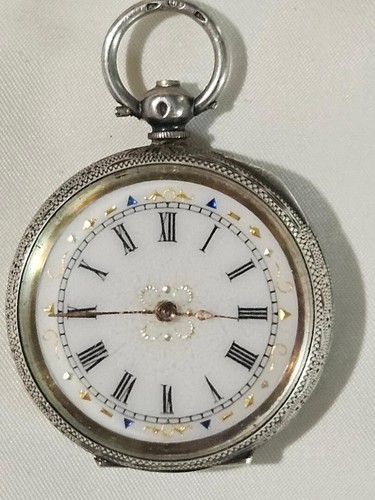 Vintage Swiss 925 Silver Case Stainless Key Wind Unisex Pocket Watch Not Running