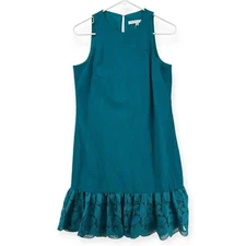 Trina Turk Berry Dress Womens 0 Blue Crochet Lace Trim Shift Mini Short NEW