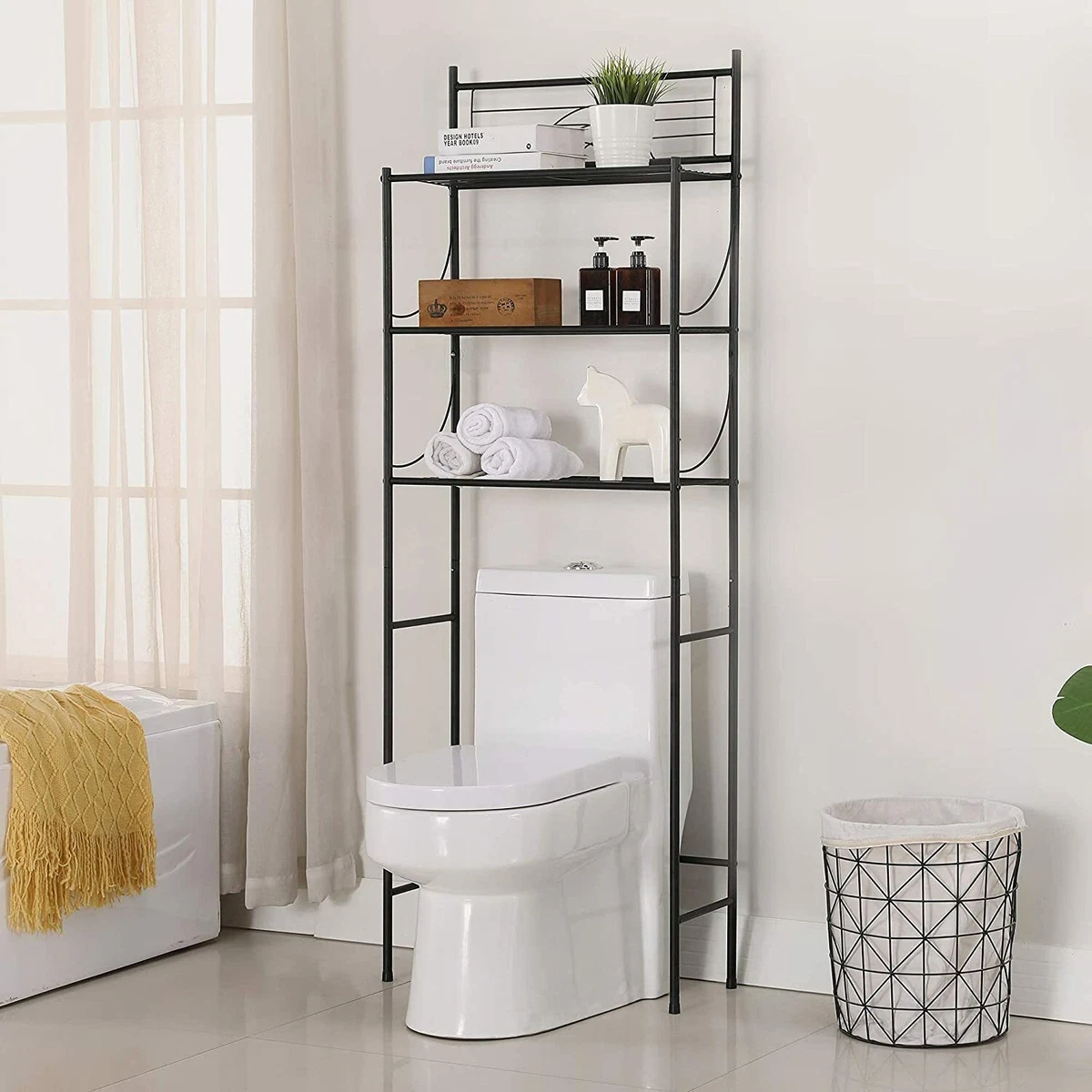 Bathroom Over The Toilet Storage Shelf - Over Toilet Bathroom Organizer  Rack with 4 Tier Bathroom Space Saver Toilet Stand Shelves Bathroom Stand