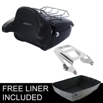 King Trunk Backrest Pad Chrome Rack Mount Fit For Harley Road Glide 2009-2013