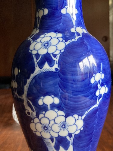 19th Century Antique Chinese Blue and White Vase Prunus Blossom 10” - Picture 11 of 17