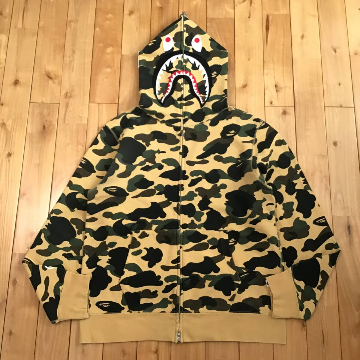 BAPE 1st camo yellow shark full zip hoodie a bathing ape WGM Size