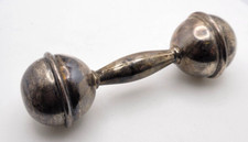 Vintage .925 Sterling Silver Dumbbell Baby Rattle