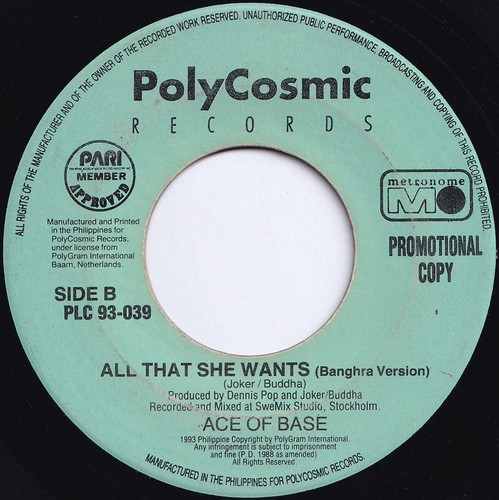 Philippines ACE OF BASE All That She Wants 45 rpm PROMO Vinyl Record - Picture 4 of 4