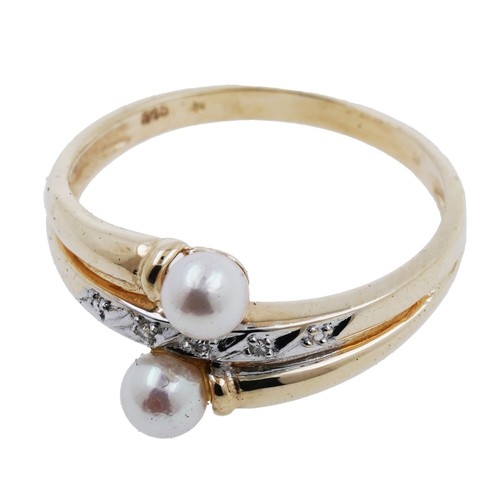Akoya Zuchtperlen Ring 585 Gold 14 Kt Bicolor Diamant Damen Wert 690,- - Bild 3 von 8