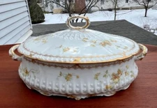 Antique Limoges Covered Soup Tureen, Vegetable Dish, Gold Porcelain GDA 1912
