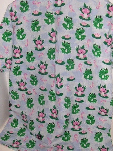 I Love Scrubs - frogs and pink ribbons scrub top - Large - Image 3 of 3
