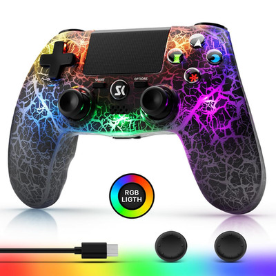 Wireless Controller for PS4, Black Crack Custom Design, Adjustable RGB Light,100