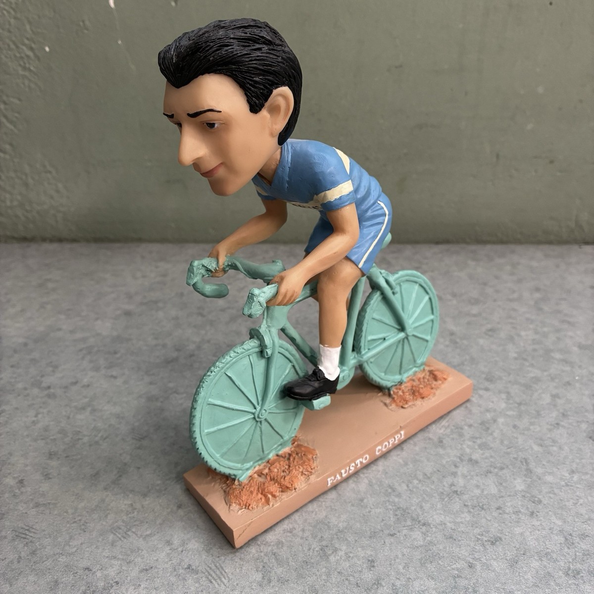 NOS Fausto Coppi Bobble Head Bicycle Figurine Bianchi Colectable