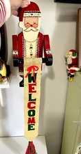 Vintage Hand Painted Wooden Santa Claus Welcome Sign Christmas Wall Hanging 1984