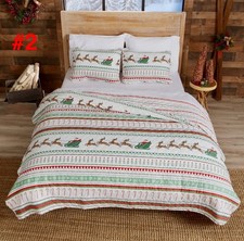 Premium Microfiber Reversible Christmas Quilt Duvet Set Queen Santa 3 Piece