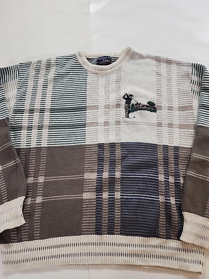 Suéter DE COLECCIÓN Eslabones de Ciprés Adulto 2XL Beige Marrón Golf Pullover Abuelo EE. UU. Foto 2 de 4