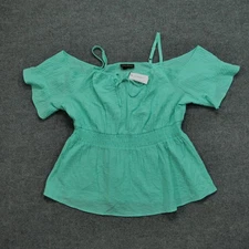 Lane Bryant Top Womens 18 Green Shirt Cold Shoulder Smock Waist