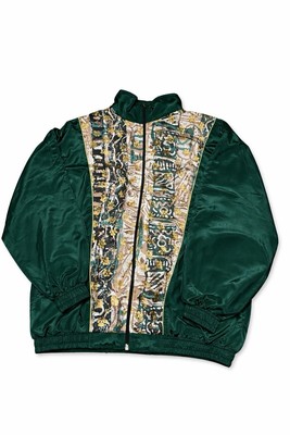 Vintage Pentathlon Track Jacket Green Abstract Print Zip Windbreaker Size S