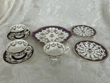 Vintage Queen Victoria Royal Collection Handled Cake Plate, Cups, Saucers, Plate