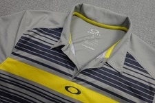 Oakley Hydrolix Polo Shirt Mens Small Gray Stripe Golf Moisture Wicking Stretch
