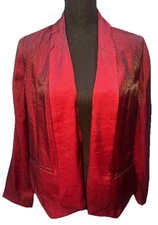 Chico’s Blazer Women's Size 1 Metallic Red Lining Long Sleeve Draper  Front NWT