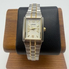Lorus Rectangle Two Tone Women s Watch LR3363- Stretch Band New Battery