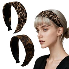 2 Pack Wide Leopard Headbands for , Non-Slip Elastic Hair Bands Soft Fabric H...