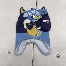 Bluey Hat Balaclava Mittens Set Boys One Size Blue Knit Fleece Lined Winter