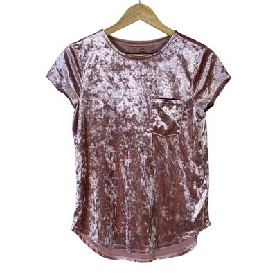 Cupio Womens Dusty Rose Crushed Velvet Pocket Tee Short Sleeve Top CUTP02244M M