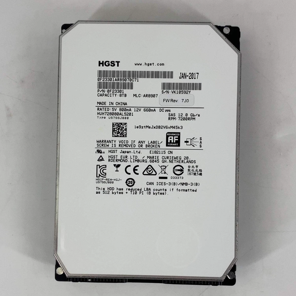 HGST SAS Internal Hard Disk Drives 8 TB Storage Capacity for sale