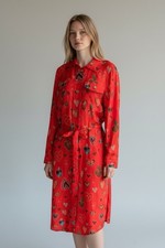 ANTHROPOLOGIE FARM RIO M Calixta Hearts Flowy Midi Long Sleeves Shirt Dress NEW