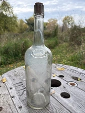 Antique Free blown Grommes&Ullrich Whiskey Bottle. Applied Glass Logo. Chicago