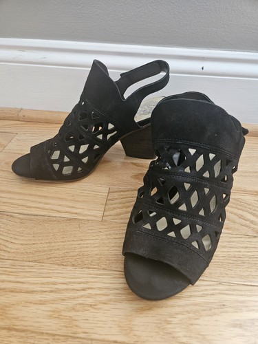 Vince Camuto Women's Cutout Nubuck Heeled Sandals Deverly Black Size 7.5 - Picture 4 of 8