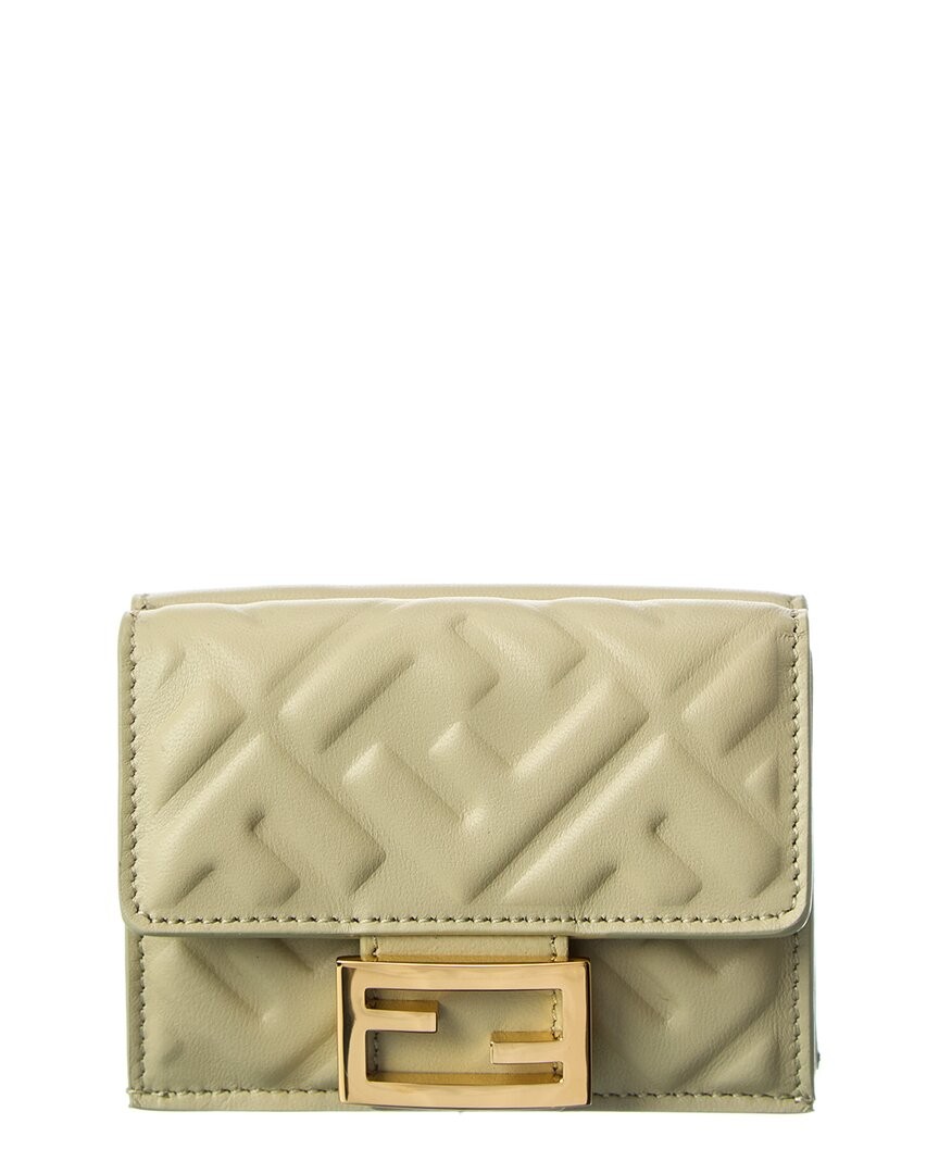 Fendi Micro Trifold Leather Wallet Women's Green