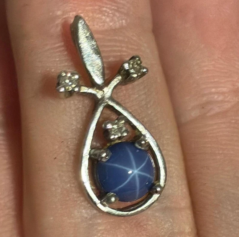 Antique Genuine Blue Star Sapphire Pendant 925 Sterling Silver Zircon Pendant - Image 3 of 4