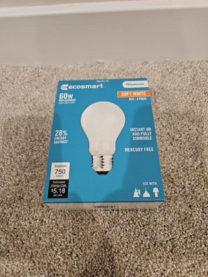 Eco-Smart 60W Dimmable LED Light Bulb, White - 4 Pack