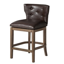 Maven Lane Hugo Stool in Walnut Finish w/ Marksman Saddle Vegan Leather Used 