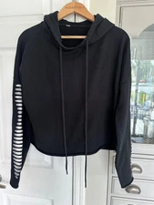 ALO Black Cropped Boxy Hoodie Women's LG Athleisure