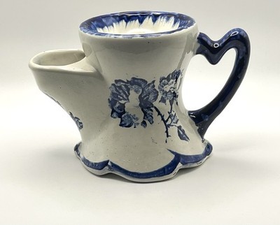 Vintage Ceramic Blue Rose Shaving Scuttle