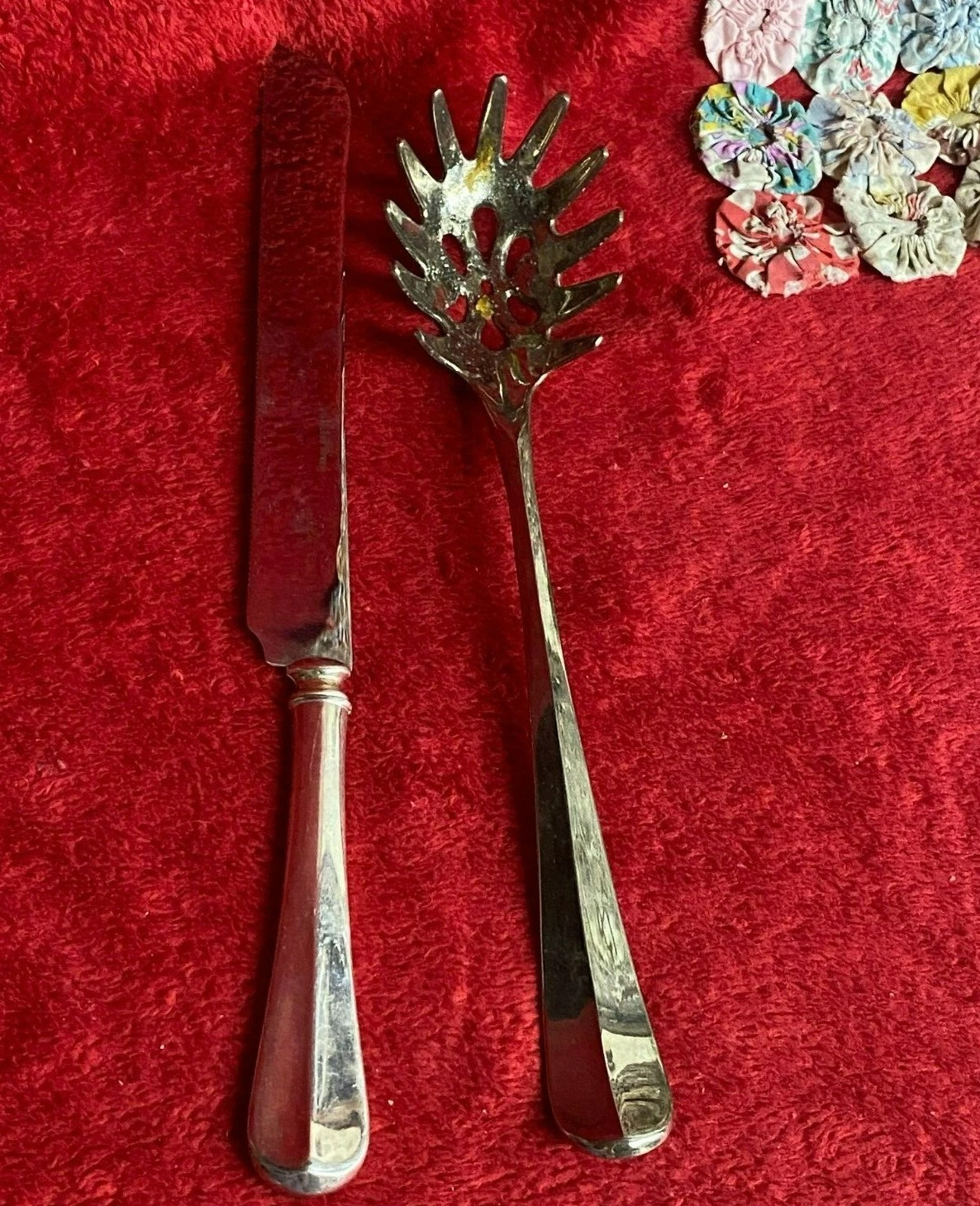 Vtg 2 Pc Silverplate Serving Utensils Spaghetti Spork & Long Serrated Knife