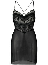 NWT La Perla WISTERIABlack Leavers lace silk georgette slip Sz 4 M/L Thong